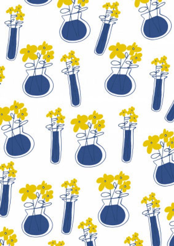 Blue Vases With Minimalist Yellow Flowers