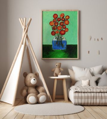 Poppies in Vase Green Version