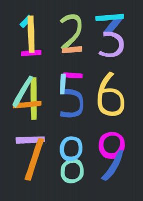 Hand Drawn Numbers 1 to 9 on Black Background by Artist Carla Daly