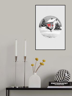 Winter Scenes: Holiday Rooster With Barn On Snow and Christmas Trees 2