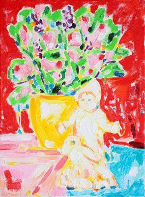 Still Life With A Houseplant And A Porcelain Figurine, Tamara Jare, oil on canvas