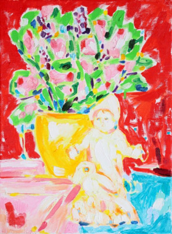 Still Life With A Houseplant And A Porcelain Figurine, Tamara Jare, oil on canvas