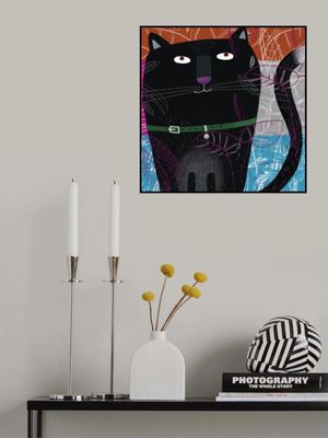 Black Cat with Falling Autumnal Leaves by Artist Carla