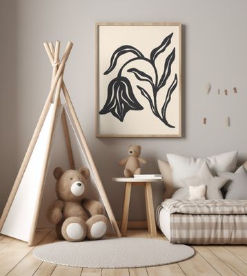 Stylized Black Tulip  And Leaves