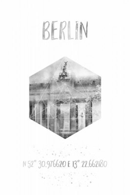 Coordinates BERLIN Brandenburg Gate |  monochrome watercolor