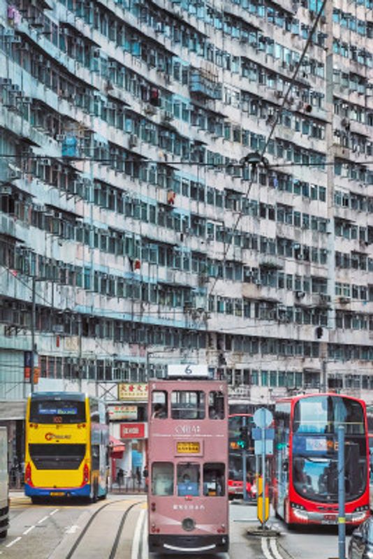 Old districts and Tram in Hong Kong