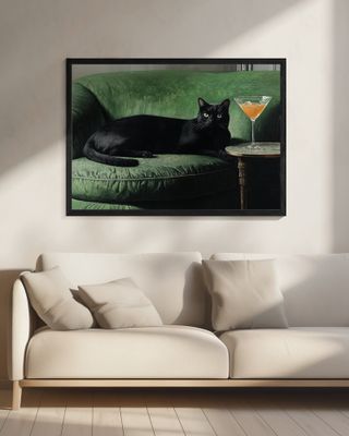 Black Cat Green Sofa Chill
