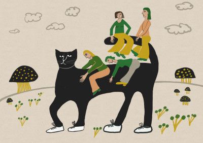 Giant cat with mushrooms