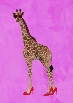Giraffe wearing heels and heart glasses pink