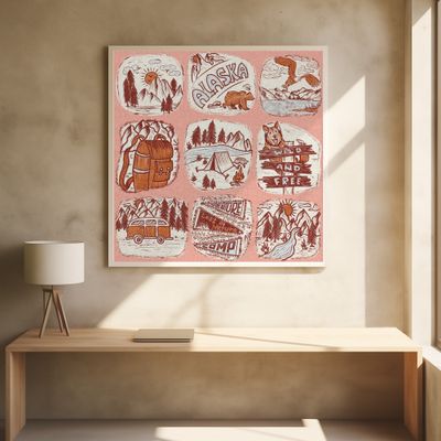 Travel to Alaska - Vintage Travel Stories - Pink BG - Pattern