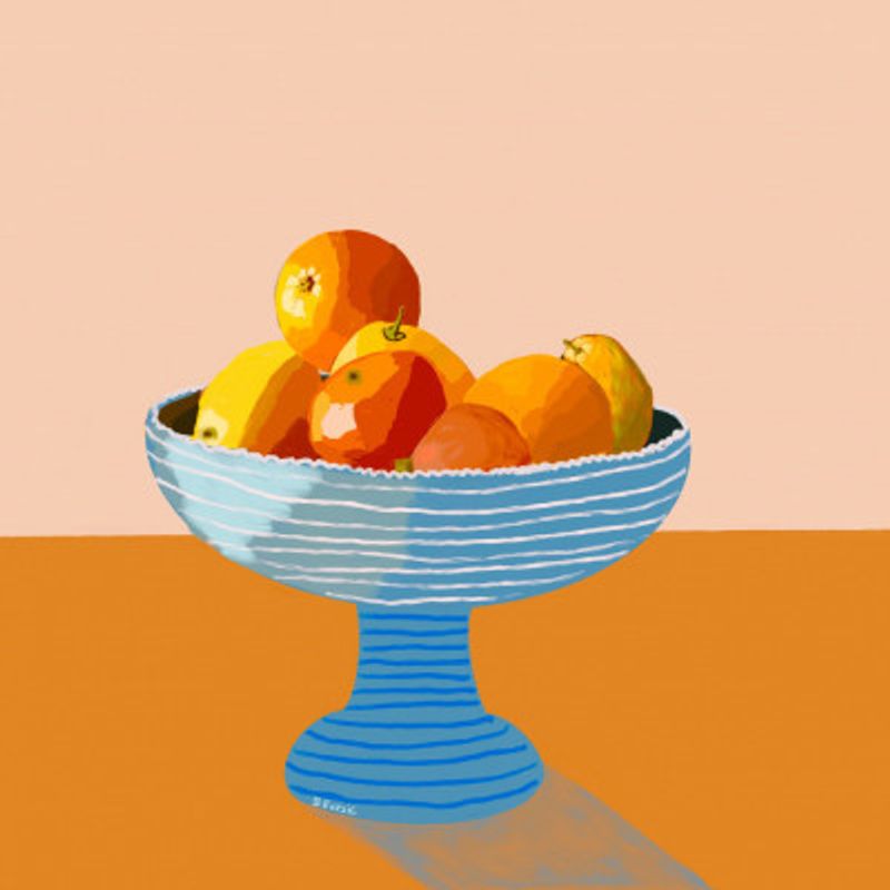 Blue fruit bowl bright