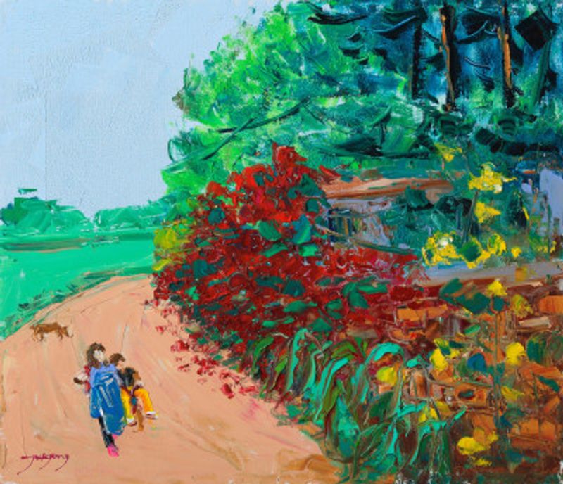 Wild Rose Wall Path Oil On Canvas