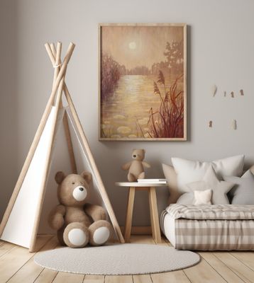 Pond With Reeds At Sunset