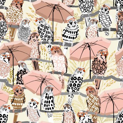 budgie on vacation cream white pattern