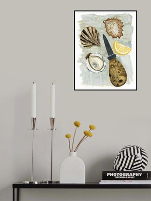 Oyster and a Shucker, foodie art, coastal whimsical mermaid, seafood