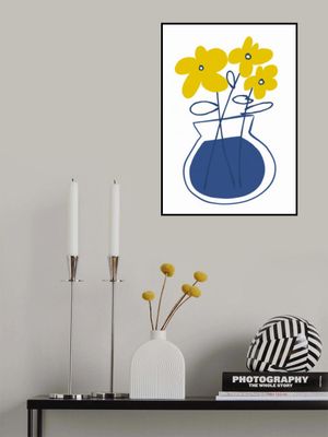 Blue Vases With Minimalist Yellow Flowers