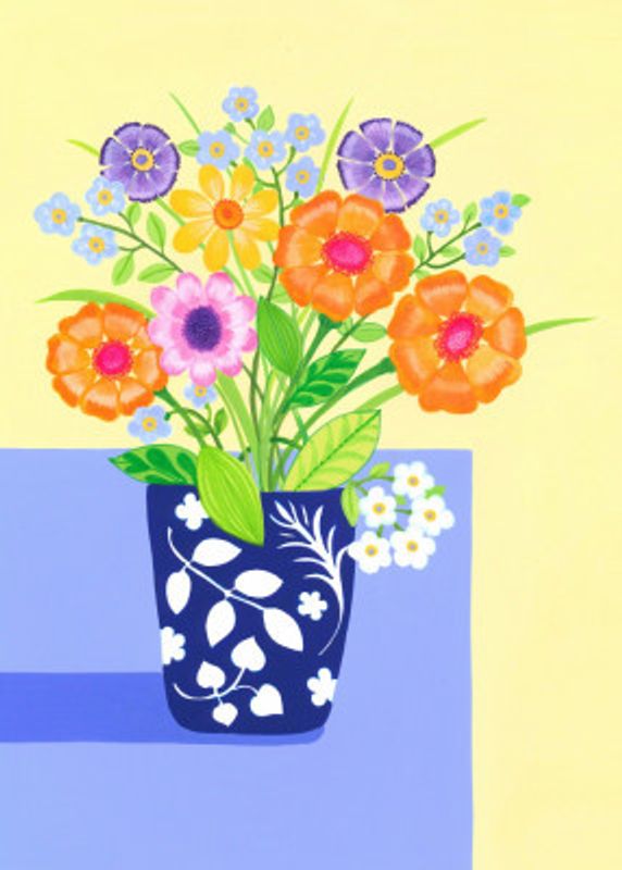 Florals Bouquet in Blue and White Vase