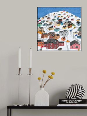 Snowy Village with Colorful Houses by Artist Carla daly