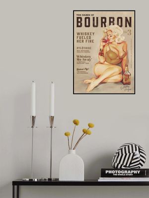 Bourbon Wall Art. Sexy Vintage Pin Up Girl Drinking Whiskey