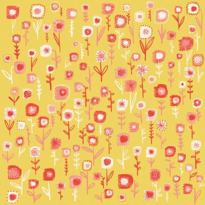 Ditsy Pink Flowers On Yellow