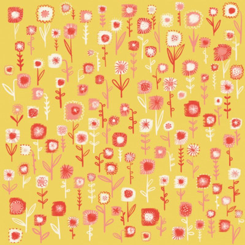 Ditsy Pink Flowers On Yellow