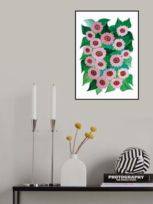 Pink Sunflower with Green Leaves