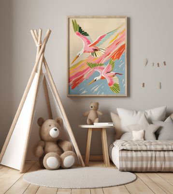 Roseate Spoonbills Sky Ballet