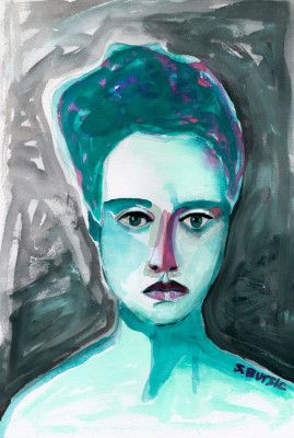 Lady watercolour woman portrait green