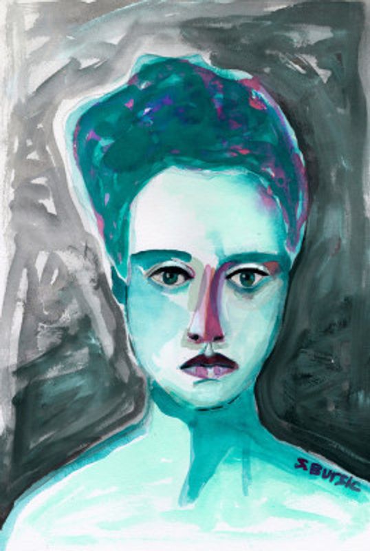 Lady watercolour woman portrait green