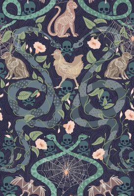 Gothic cottage dark blue pattern