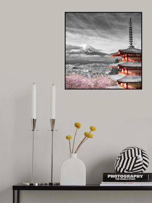 Lovely view of Mount Fuji with Chureito Pagoda during cherry blossom season - colorkey