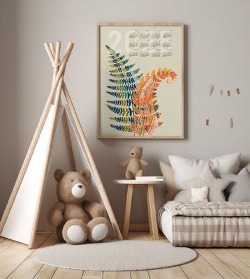 Calendar 2025 colorful fern leaves