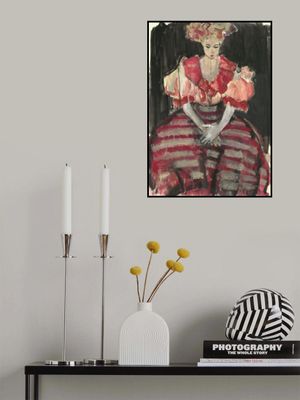 Woman in a Flowing Red Stripes Dress