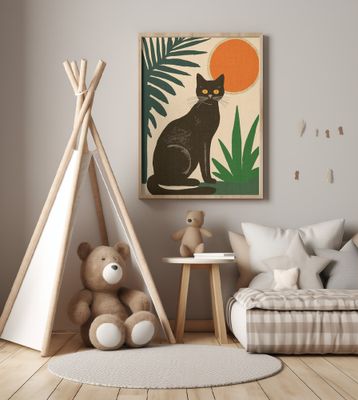 Midday Black Cat with Yellow Eyes