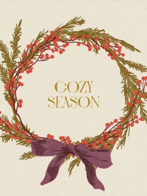 Cozy Season. Christmas wreath with bow