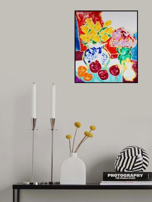 Still Life With Pomegranates And Yellow Roses, Tamara Jare, oil on canvas