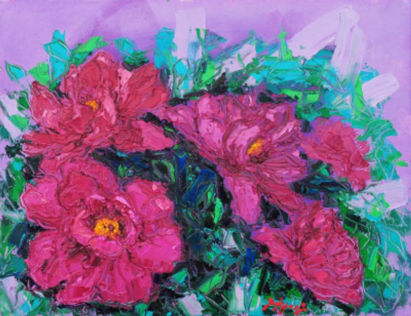 red peony oil on canvas