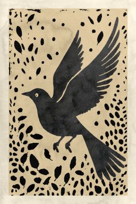 Bird In Flight Surrounded By Scattered Leaves