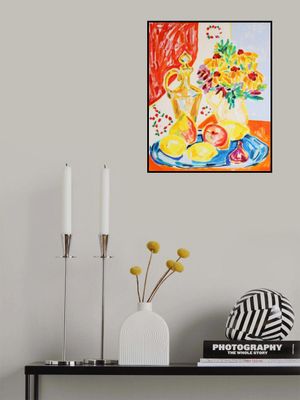 Still Life With Fruit And Rudbeckia Flowers, Tamara Jare, oil on canvas