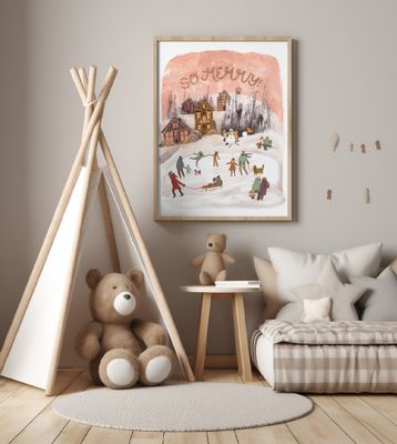 So Merry Holiday Scene, Festive Winter Art, Christmas time