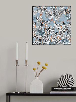 Blue chicken family pecking on the ground