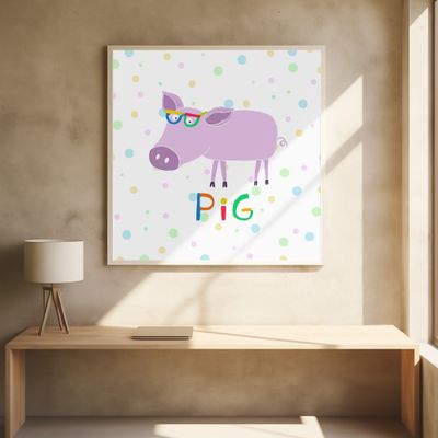 Cute Pink Pig with Funny Colorful Glasses by Artist Carla Daly