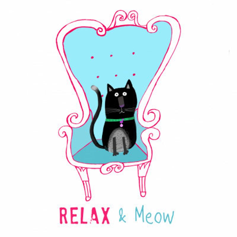 Relax and Meow! Funny Black Cat Sitting on a Armchair