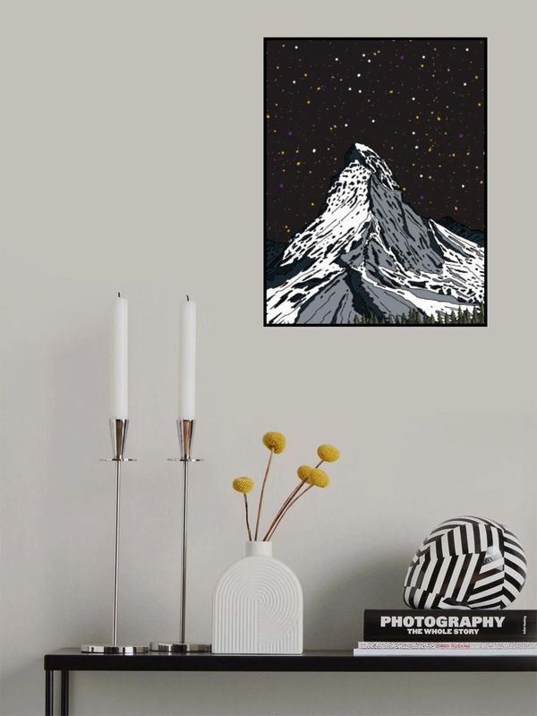 Snowy Mountain Under a Starry Night Sky
