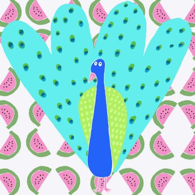 Electric Peacock with Watermelon Pattern by Artist Carla Daly