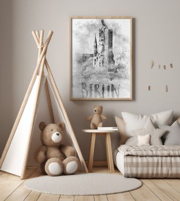 Monochrome Art BERLIN Kaiser Wilhelm Memorial Church | watercolor