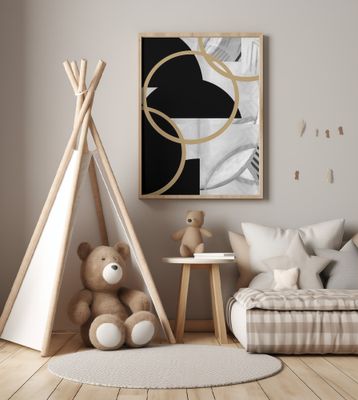 Black and White Stripes Gold Spheres No3