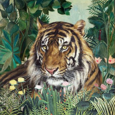 Reclining Tiger In a Rousseau Landscape