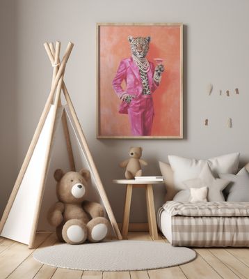 Leopard Dressed In Pink Satin Suit