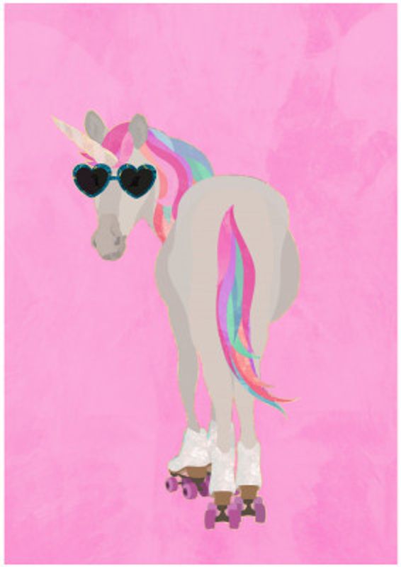 Unicorn rollerskating pink